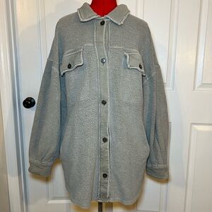Free People Ruby Fleece Button Up Jacket Khaki Green Womens XL Oversized